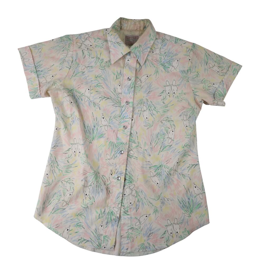 Vintage H Bar C Ranchwear Allover Cockatoo Print Pearl Snap Down Shirt